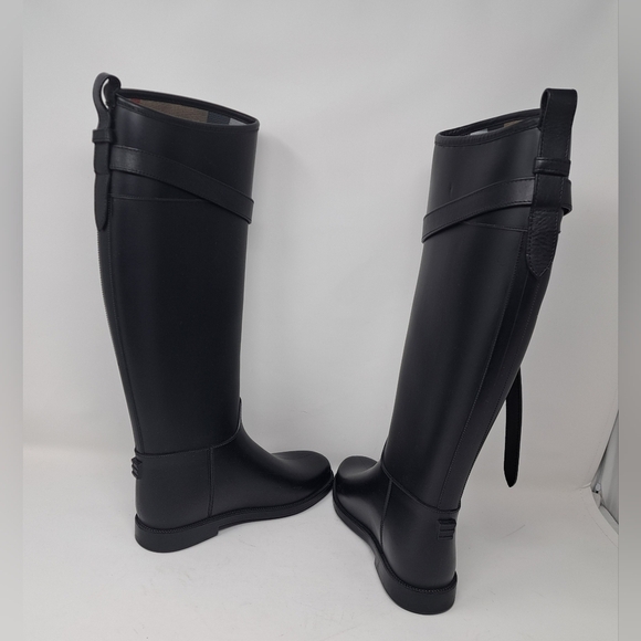 Burberry Women's Rain Boots Knee High Equestrian Black Belt Italy 36 EU 6 US - Picture 8 of 13